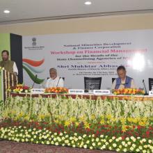 Addressed workshop on Financial Management organised for the Heads and officials of State Channelizing Agencies of National Minorities Development and Finance Corporation in New Delhi.