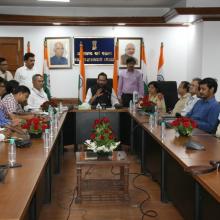 The Union Minister for Minority Affairs, Shri Mukhtar Abbas Naqvi addressing at the launch of the Scholarship Mobile App, in New Delhi on September 13, 2018. The Secretary, Ministry of Minority Affairs, Shri Ameising Luikham is also seen.