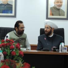 The Union Minister for Minority Affairs, Shri Mukhtar Abbas Naqvi in a meeting with the Grand Mufti of the Syrian Republic, Dr. Ahmad Badreddin Hassoun, in New Delhi on September 26, 2017.