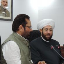 The Union Minister for Minority Affairs, Shri Mukhtar Abbas Naqvi in a meeting with the Grand Mufti of the Syrian Republic, Dr. Ahmad Badreddin Hassoun, in New Delhi on September 26, 2017.