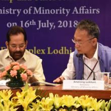 The Union Minister for Minority Affairs, Shri Mukhtar Abbas Naqvi addressing the National Conference of Principal Secretaries-Secretaries in-charge of States - UTs dealing with Minority Affairs, in New Delhi on July 16, 2018.